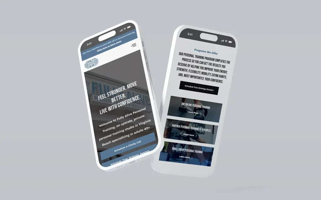 Fully Alive responsive website design on mobile phone screen